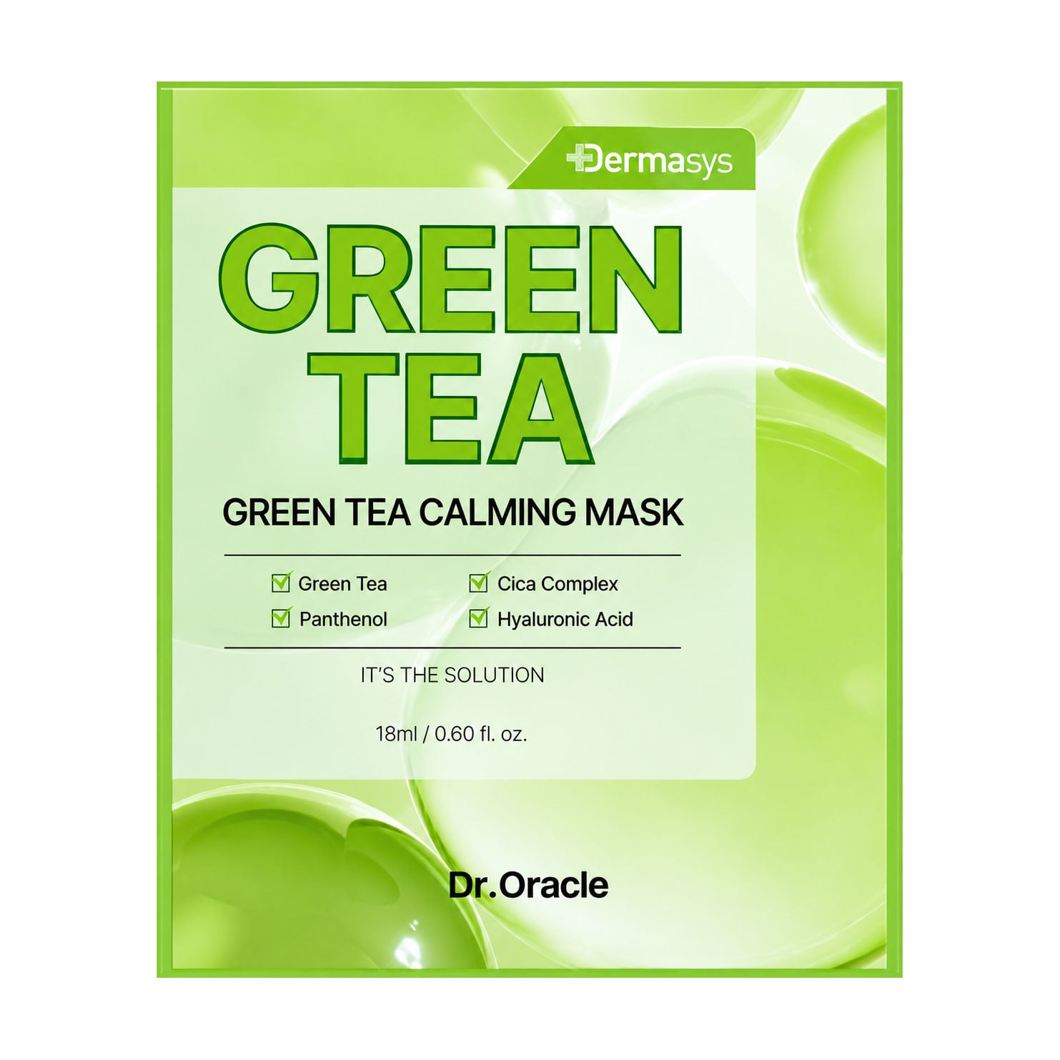 Тканинна заспокійлива маска для обличчя Dr. Oracle Dermasys Green Tea Calming Mask із зеленим чаєм, 18 мл